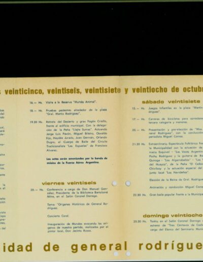Programa de los festejos del 95° aniversario de la creación del partido de General Rodríguez. CPM- Fondo DIPPBA- Div. Cen. AyF, Mesa A, Factor político, Carpeta 9, Legajo 48. Año 1973