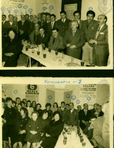 Fotografías de la cena de inauguración del local “Movimiento por la Paz”, del legajo del Partido Comunista de Mercedes. CPM- Fondo DIPPBA- Div. Cen. AyF, Mesa C, Serie Colateral, carpeta 4, legajo 88. Año 1964.