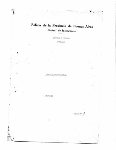 Carátula del legajo de Mesa A del Partido Justicialista. CPM- Fondo DIPPBA- Div. Cen. AyF, Mesa A, partidos políticos, legajo 1. Año 1961.