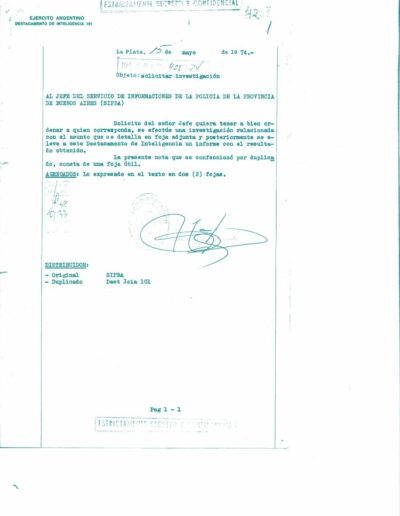 Pedido de informes sobre “elementos izquierdistas” en Moreno. CPM- Fondo DIPPBA- Div. Cen. AyF, Mesa DS, Legajo 1779. Año 1974