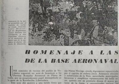 Recorte de prensa referido a la celebración por el triunfo de la Revolución libertadora. Revista de la sociedad de Fomento de Punta Indio 1955. MHPI.